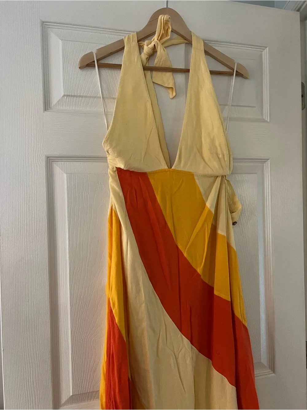 Free People Yellow Orange Cream Colorblock Halter Maxi Dress - Picture 3 of 4